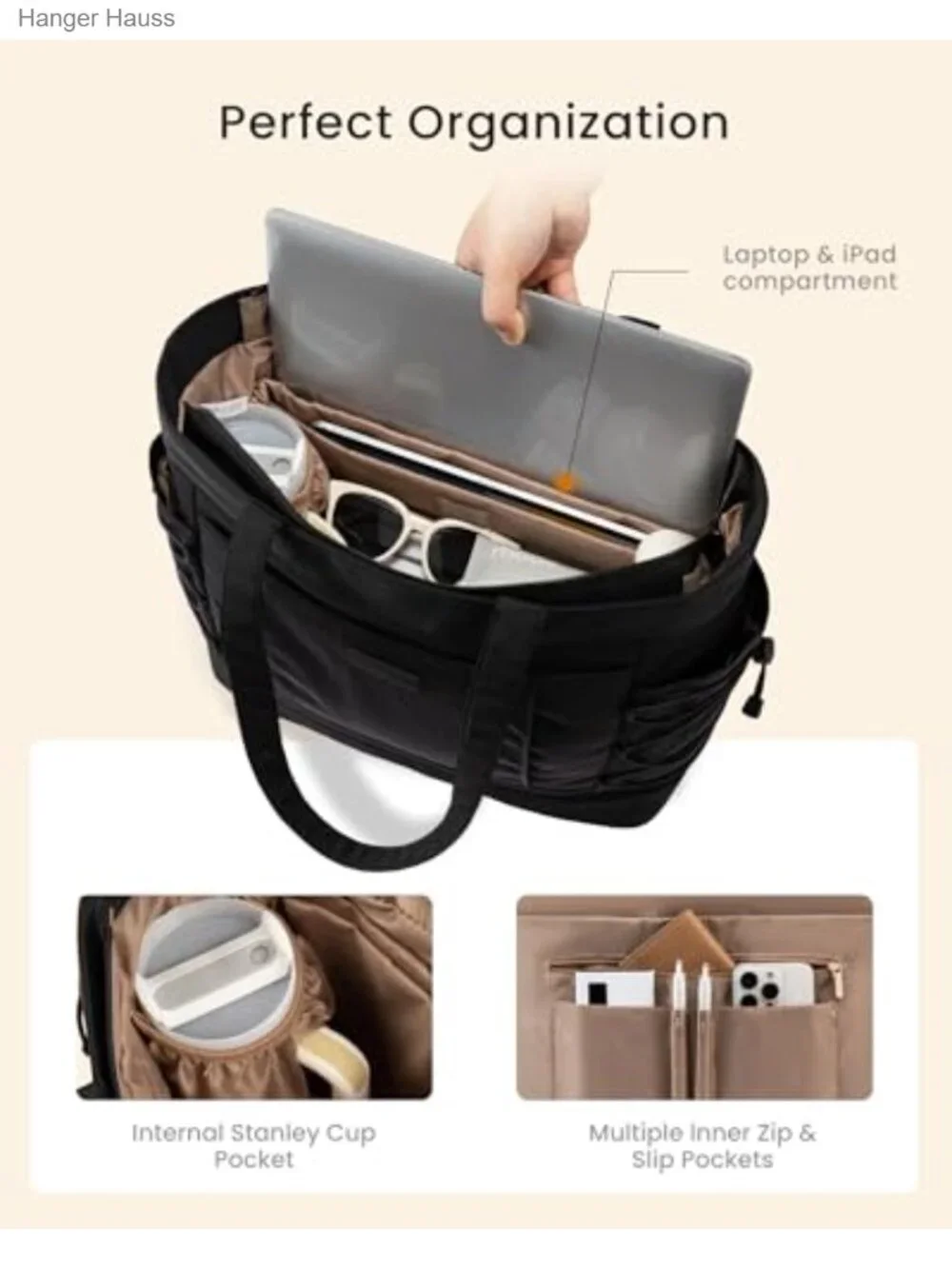 Puffer Tote Bag with Large Cup Holder Lightweight Shoulder Bag Travel Work Gym